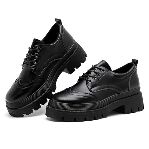 MEMON Oxford Shoes for Women,Platform Oxfords for Women,Low Heel Lace-Up Chunky Classic Oxford,Business Work Office Dress Shoes - Image 5