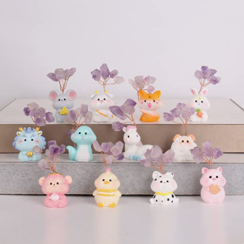 Chinese Zodiac Figurines Set Of 12, Personalized Cute Animals Statue Resin Sculpture Collectible Figurines Home Decor (Twelve Zodiac) #TOP4