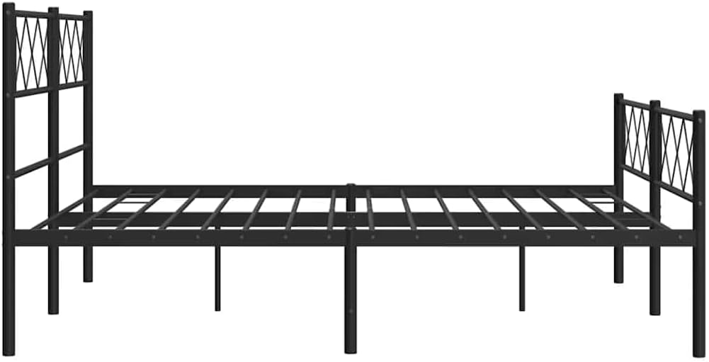 Metal Bed Frame Black Powder-Coated Steel Double Bed Sturdy Platform Foundation with Slatted Mattress Support and Headboard for Modern Minimalist Bedroom