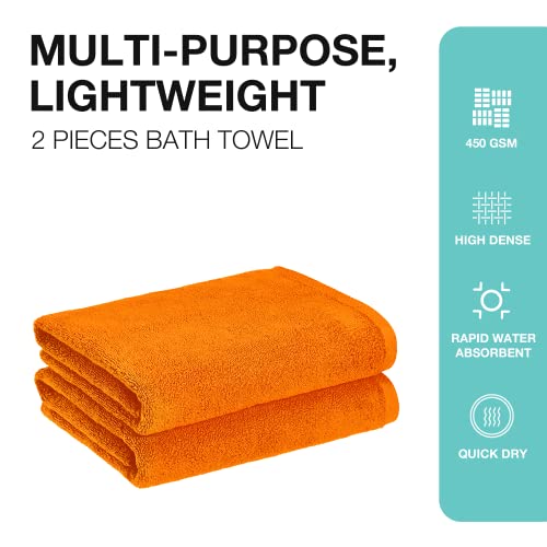 Bht Towels - 100% Cotton Towel - Set Of 2 Bath Towels - Quick Dry - Soft & Absorbent - 450 Gsm - Machine Washable (Orange) #TOP1