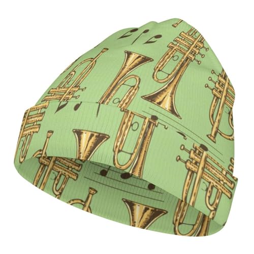 Golden Trombones of Music Notes Pattern Kids Beanie Hat for for Girls Boys Children Cap Winter Knitted Chemo Cancer Headwear Accessories Gifts Decoration