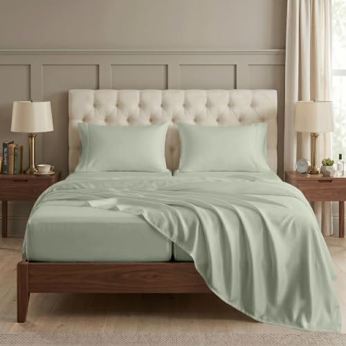 Image of LANE LINEN Split King Sheet Set 100% Egyptian Cotton Sateen - Mineral