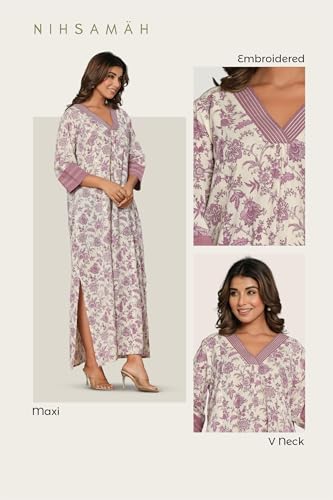 Image of NIHSAMAH Cotton Nighty for Women - Printed Stylish Night Gown, Comfortable Sleepwear Long Nightwear, Maxi