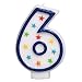 Star Studded Flat Molded Number 6 Celebration Candle, White , 3.5" Wax