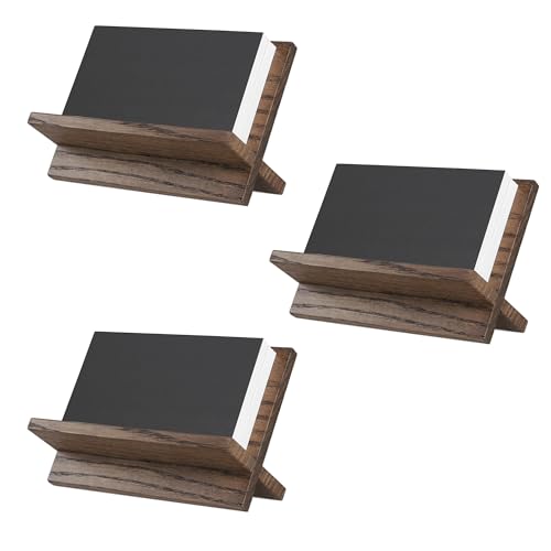 TOROS store Set of 3 Business Card Holders for Desk - Brown Wood Small Cards Holder, Professional Desktop Business Card Stand Display, Wooden Name Card Holder