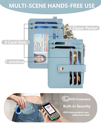 Image of Wristlet Wallet for Women, Keychain Wallet with AirTag Holder | 9 card slots,ID window & zipper pocket,RFID,beaded wrist strap and compact design for travel,shopping and daily carry.