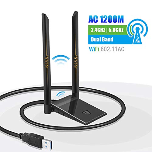 N/P Adattatore WiFi USB, Chiavetta Antenna WiFi USB Dongle Adattatore PC 5GHz/867Mbps 2.4GHz/300Mbps 1200Mbps Dual Band Doppia 6dBi per Windows XP/Vista/7/8/10 Mac OS con Cavo di Prolunga