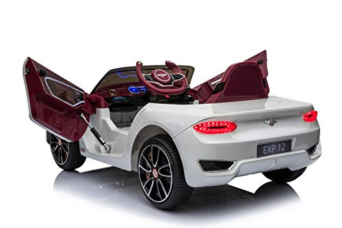 Rock Wheels Licensed Bentley EXP12 Kids Ride on Toy Car, 12V Battery Powered Children Electric 4 Wheels w/Parent Remote Control, Foot Pedal, 2 Speeds, Music, Aux, LED Headlights (White) - Thumbnail 4