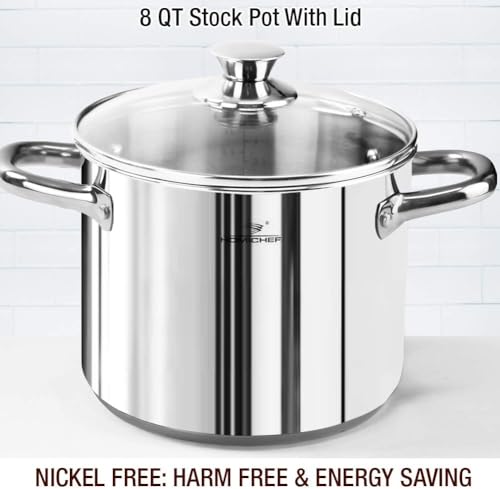 HOMICHEF 14-Piece Nickel Free Stainless Steel Cookware Set - Nickel Free Non-Toxic Stainless Steel Pots and Pans Set - Healthy Induction Cookware