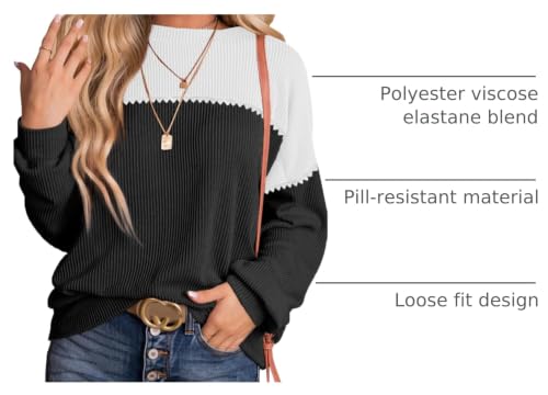Image of Dokotoo Womens Tops Fashion 2026 Color Block Long Sleeve Shirts for Women Crewneck Knitted Casual Loose Blouses