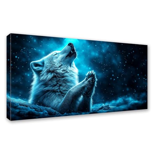 Peinture diamant loup grand format 80x40 en strass carrés pour un effet mosaïque Premium