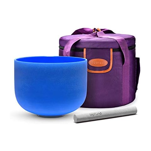 TOPFUND Blue G Note Crystal Singing Bowl Throat Chakra 8 inch with Heavy Duty Carrying Case and Suede Mallet Cover