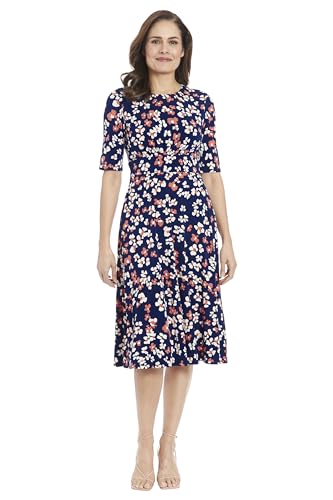 London Times Womens Inset Waist Midi Short Sleeve