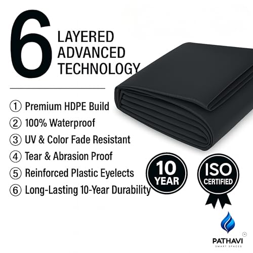 Image of Premium 9x6ft Black Tarpaulin, Thadika, 120 GSM Virgin Tharpai Sheet, Heavy Duty Waterproof Tadpatri Cover with Reinforced Eyelets & UV Protection, Ideal for Trucks, Farms, HomeUse, 1 Sheet