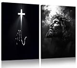 RUURUU 2Pcs Framed Black and White Christian Canvas Wall Art Jesus Christ Cross Wall Decor Redemption Faith Posters Religious Home Decor for Church, Prayer Room, Living Room, Office 16x24inches