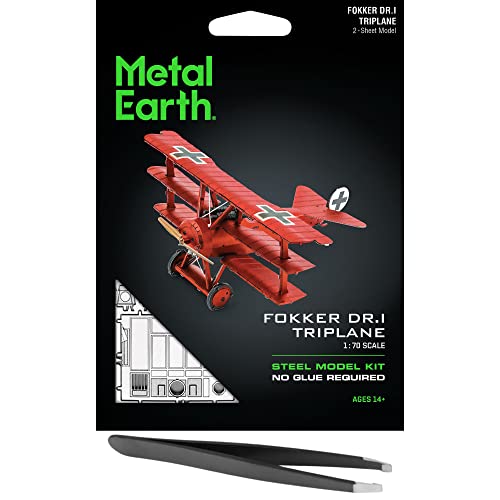Maquette Fokker Dr. I Metal Earth 3D puzzle en métal rigide à assembler avec pince incluse
