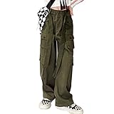 Manyakai Mädchen Cargohose Lange Hose Cool Arbeitshose Mit Taschen Freizeithose Outdoorhose Kinder Sportanzug Jogginganzug Freizeit Gr. 110-176 Army Green F 152-158