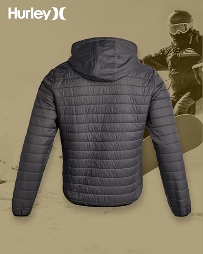 Image of Hurley Mens Puffer Jacket - Lightweight Packable Insulated Winter Coat for Men - Weather Resistant Quilted Outdoor Jacket