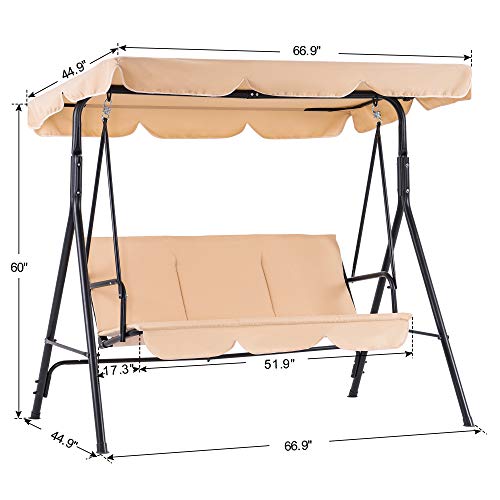 image for Mcombo 3-Person Outdoor Patio Swing Chair, Convertible Canopy Hanging 