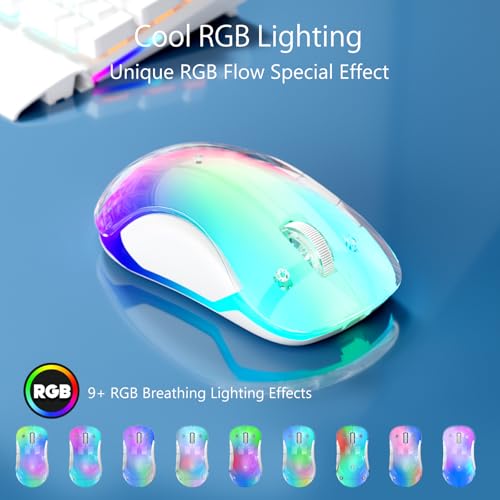 Image of memzuoix 2.4G Wireless Mouse with Customizable Cover & 9-Color LED - Rechargeable Ergonomic, 1400 DPI, 5 Buttons, USB Receiver for PC /Mac - Blue