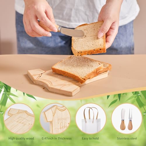 55Pcs Baby Shower Prizes for Game Winners 6 Sets Bodysuit Shaped Cheese Board Gift with Spoons Butter Spreaders Kitchen Towels Bridal Gift Bags Shower Party Favors for Guests (Bodysuit Shaped, 6 Sets)