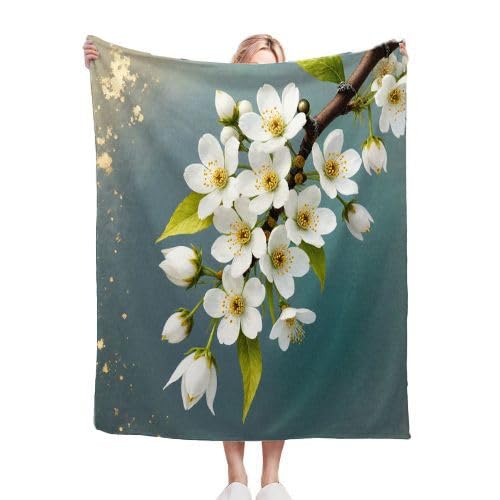 Mantas para Sofas Grandes 220x240 Flor de Peral Blanca, Manta Termica Franela Mantilla Felpa para Cama 135/150, Mantitas Polar Suave y Cálida para Perro Mascota Habitacion Dormitorio