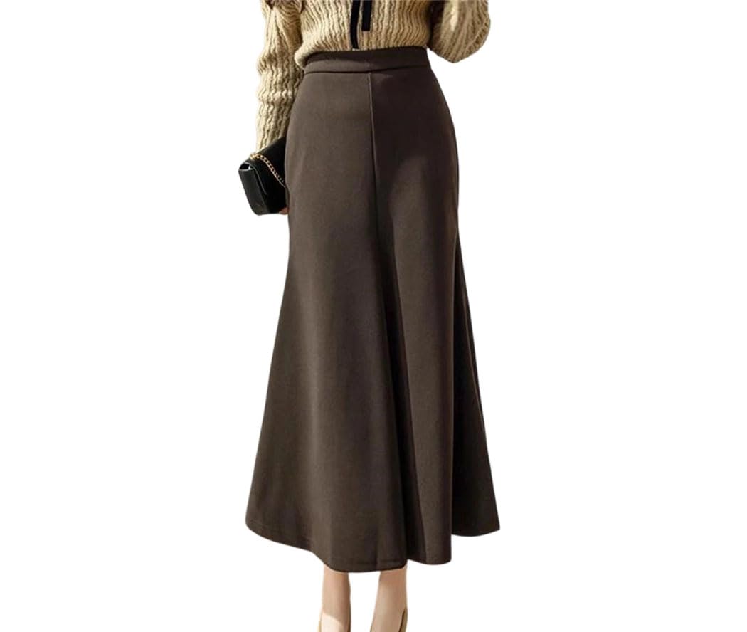 Women Woolen Fishtail Skirt Irregular Hem High Waist Slim Fit Office Elegant Winter Long Skirt