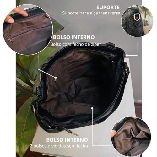 Bolsa Feminina Ombro Transversal Couro Sacola Hobo Trabalho