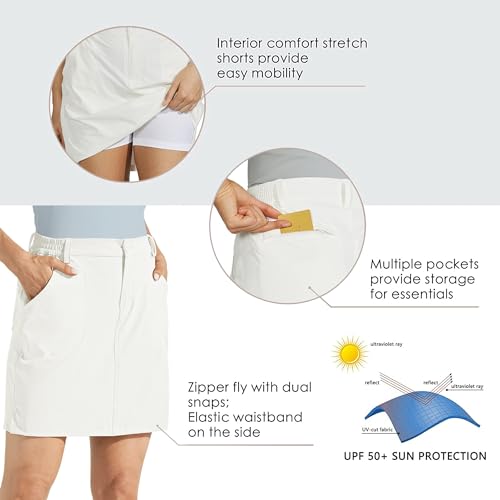 Willit Vestidos de trabalho femininos com zíper e bolsos de secagem rápida FPS 50+ 2024 branco P