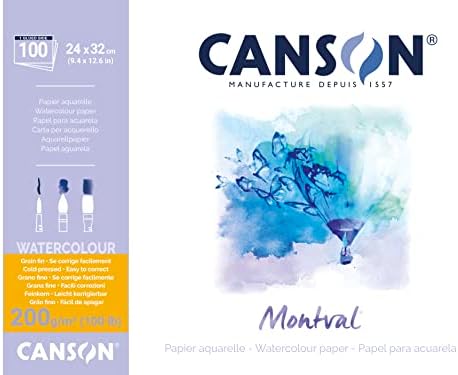 Canson Montval 300gsm watercolour practice paper pad including 100 sheets, size:24x32cm, natural white and Cold Pressed (Not)