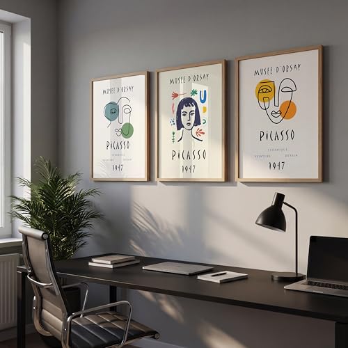 Image of NoWorries Abstract Art Wall Frame | Minimal Line Artwork Wall Paintings 300 GSM Premium Prints | Modern Museum Style Decor for Living Room, Bedroom & Office | Inspired Contemporary Abstract Synthetic Wooden Wall Art Frames (Set of-3) (NATURAL, ART-2, 13X19INCHES)