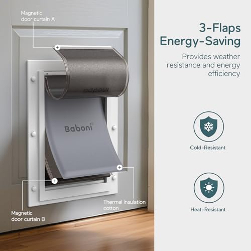 Baboni 3-Flaps Pet Door for Interior and Exterior Doors, Durable Plastic Frame and Telescoping Tunnel, Aluminum Lock/Metal Panel, Strong Magnetic Flaps, Never Rust Dog Door (Pets Up to 40 Lb) -Medium - Thumbnail 3