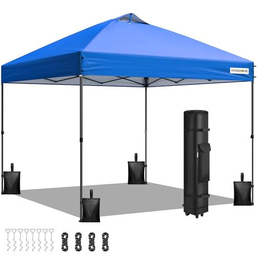 VIVOHOME 8x8ft Pop Up Canopy Tent One Push Setup Outdoor Portable Shelter Tent Heavy Duty with Wheel Carry Bag and 4 Sandbags, Blue