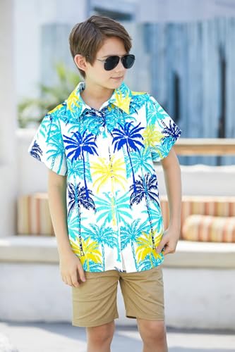 Boys Hawaiian Shirt Short Sleeve Boys Button Down Shirt Beach Casual Summer Print Top T-Shirt for Kids 5-14 Years2