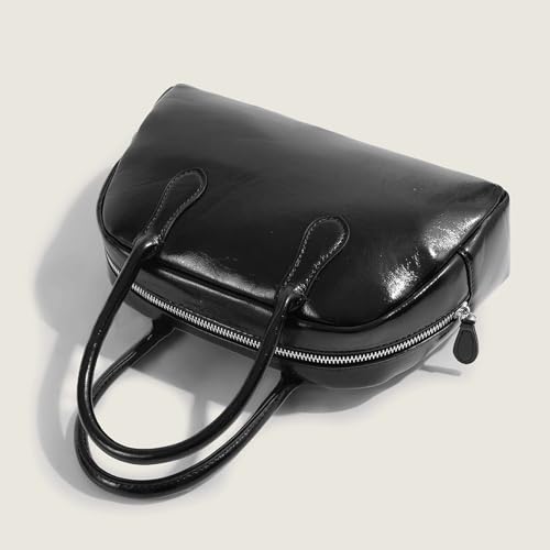 Bowling Bag Purse PU Leather Bowler Bags Top Handle Structured Shoulder Handbag Elegant Classic Purses for Daily Use3