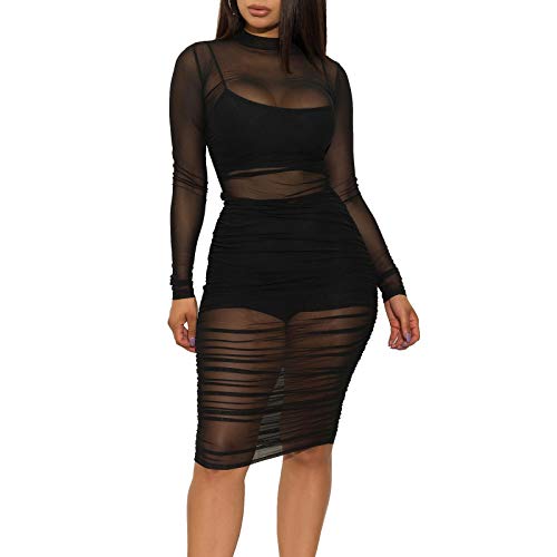 Forwelly 3 piece outfits for women sexy sheer mesh dress with cro…