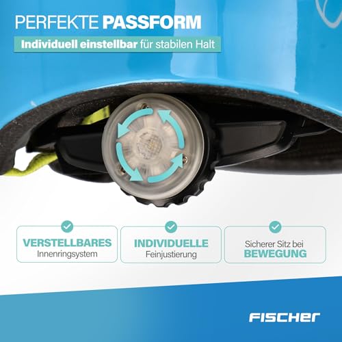 Fischer BMX Fahrradhelm Plus Radhelm, Dirt Bike Helm mit integriertem LED-Rücklicht, Game/hellblau, S/M, 54-58cm