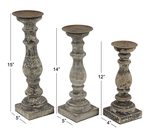Deco 79 Traditional Wood Solid Candle Holder, Set Of 3 15", 14", 12"H, Brown #TOP5