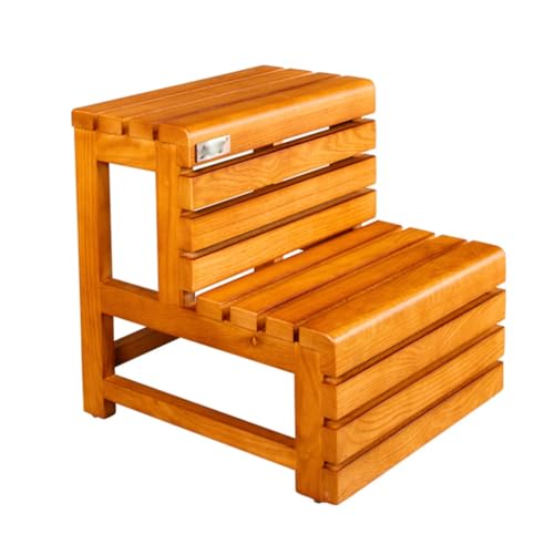 2 Steps Solid Wood Ladder Stool Mortise and Tenon Construction Grille Crossbar Multi-Craft Production Ladder Stool Environmentally Friendly Lacquer Finish Complete Footrest (Color : Oak red)