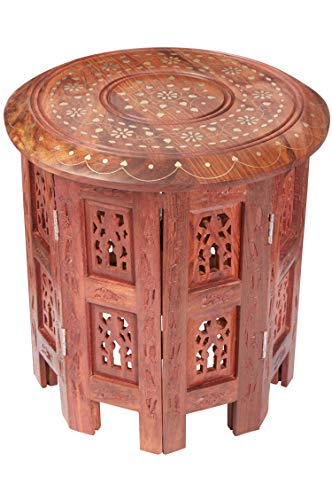 Marokkanischer Tisch Beistelltisch aus Holz Caglanur Braun ø 30cm groß rund | Orientalischer runder Hocker Blumenhocker… – Bild 5
