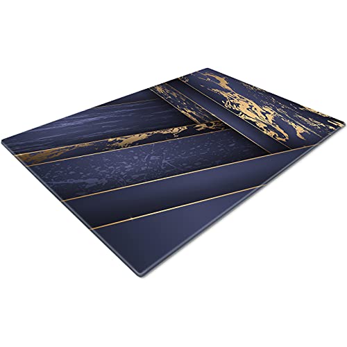 Glass Chopping Board 50 x 40 | Kitchen Worktop Protector | Multifunctional Cutting Board | Work Top Savers | Kitchen Accessories | Extra Large | Gold Navy Pattern