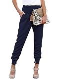VIGVAN Damen Hose High Waist Bleistifthose Elegant Pants Lang Stretch Jogginghose Einfarbig Freizeithose Jogger Pants mit Taschen(Navy Blau,XL)