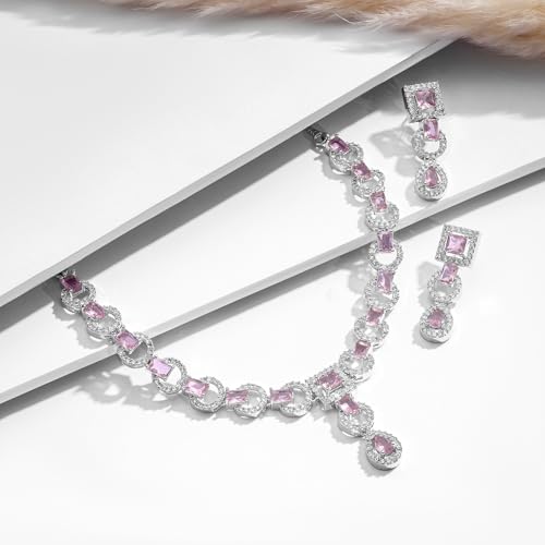 Image of Rubans American Diamond Zirconia Necklace Set Stylish Jewellery Gift for Women & Girls