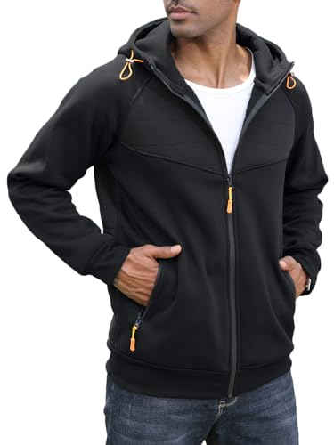 CTU Mens Zipped Hoodies Fleece Hooded Sweatshirt Pullover Hoody Jackets Jumper Tops Casual Zip Up Cardigan Black M - Image 2