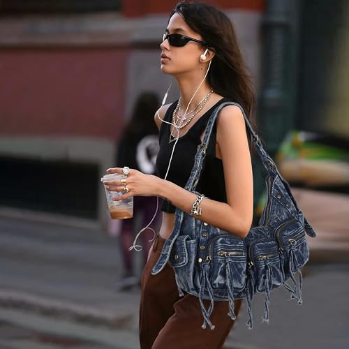 Image of Angel Kiss Hobo Bags Purse for Women Y2K Shoulder Bag Multi Pockets Designer Satchel Studded Handbags with Strap