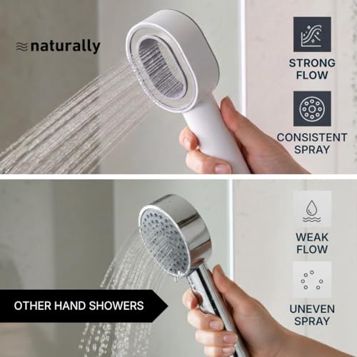 Image of Naturally Mooi Filtered Handheld Shower (White) | Hard Water Filter for Bathroom | Chlorine Removal | Soft Water for Hair & Skin | 3-Stage Filtration | Screw-On Installation | Enhanced Pressure