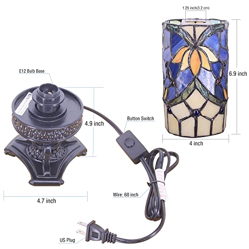 Rhlamps Small Tiffany Lamp Mini Stained Glass Table Lamp Wide 4 Tall 10 Inch Blue Lotus Style Candle Type Desk Lamp Decorate Bedroom #TOP2