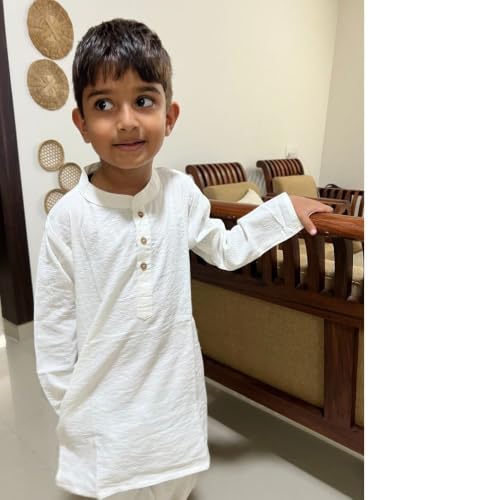 Image of Boys Pure Cotton Kurta Pyjama Set Round Collar Full Sleeve Ethnic Elegance for Festivals | Comfortable Traditional Pure cotton kurta pyjama for Kids