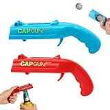 Bottle Opener with Cap Launcher β Funny Shooting Gun for Parties, BBQ, Tailgates β Unique Beer Cap Shooter Gadget for Men β Cool Gifts for Husband, Him on Birthday, Father's Day(Red+Blue)