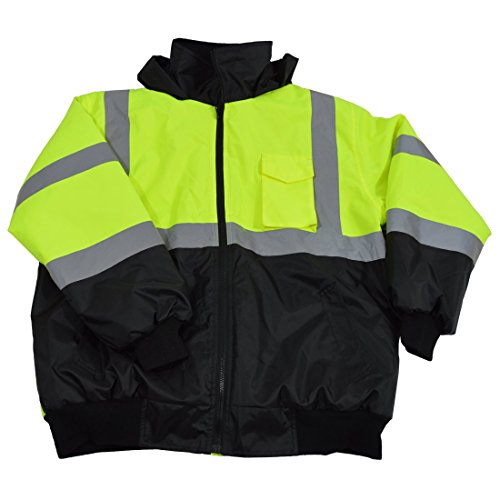 Sophia Harper Lime & Black Waterproof Bomber Jacket Ansi Class 3 Quilted Liner Rollaway Hood 2 Slash Pocket 1 Cell Pocket44; Medium